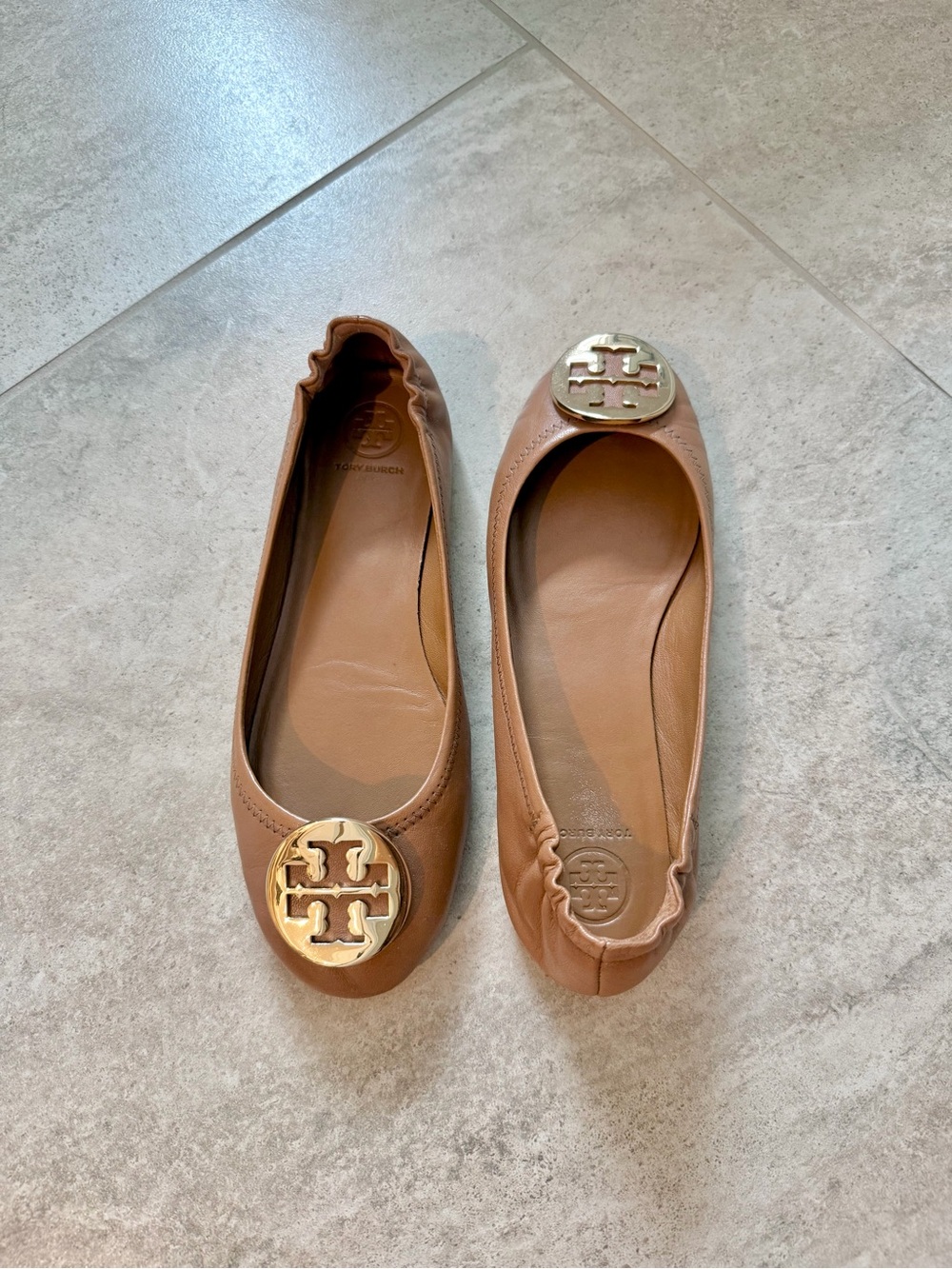Tory Burch Minnie Travel Ballet Flats Royal Tan/Gold Size 7.5 - Picture 4 of 9